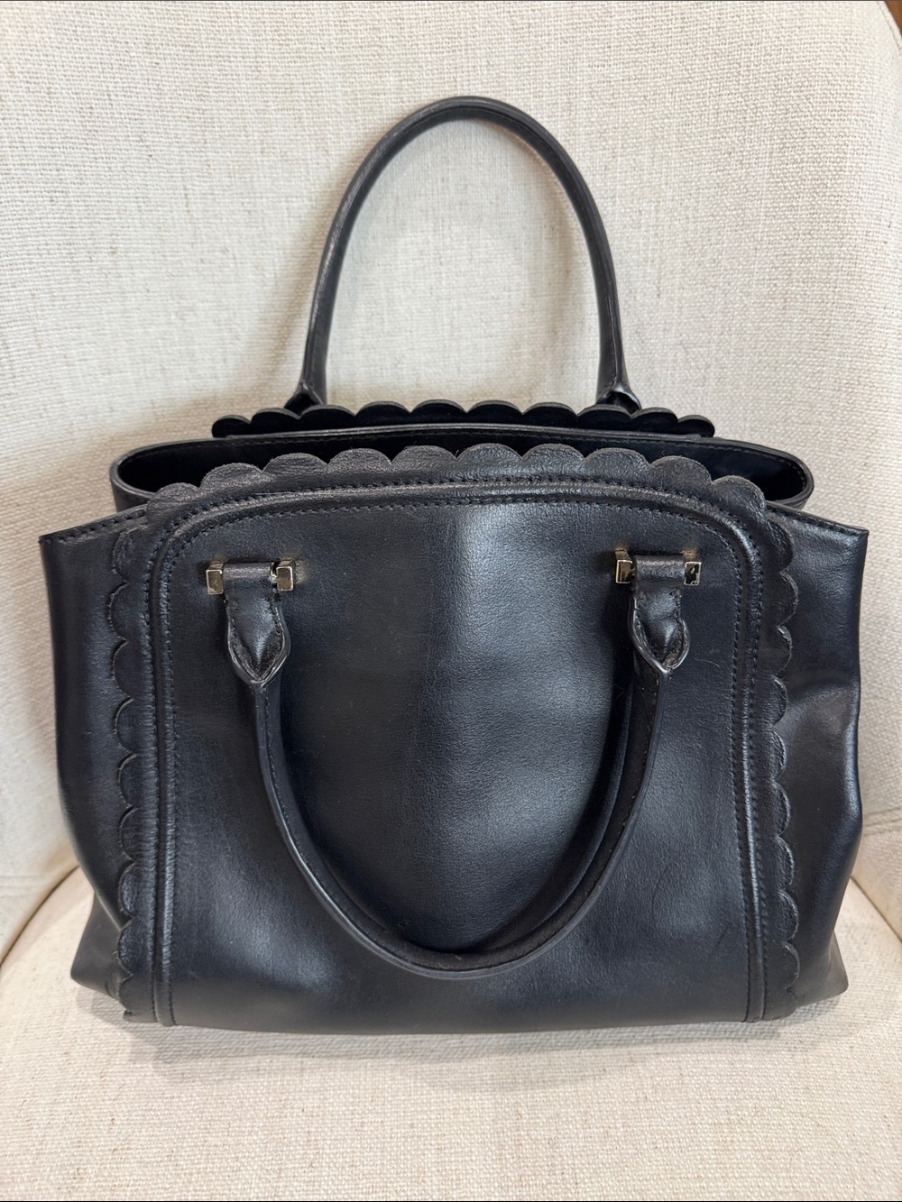 kate spade Black Scalloped Leather Satchel with Gold Hardware - Picture 2 of 10